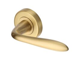 Heritage Brass Sutton Satin Brass Door Handles On Round Rose  (sold in pairs)