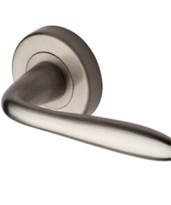 Heritage Brass Sutton Satin Nickel Door Handles On Round Rose (sold in pairs)