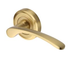 Heritage Brass Sophia Satin Brass Door Handles On Round Rose   (sold in pairs)
