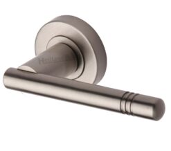 Heritage Brass Alicia Satin Nickel Door Handles On Round Rose  (sold in pairs)
