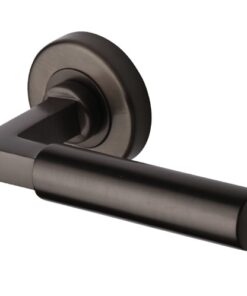 Heritage Brass Bauhaus Matt Bronze Door Handles On Round Rose (sold in pairs)