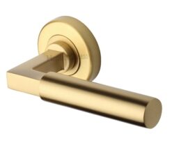 Heritage Brass Bauhaus Satin Brass Door Handles On Round Rose  (sold in pairs)