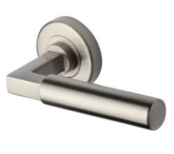 Heritage Brass Bauhaus Satin Nickel Door Handles On Round Rose  (sold in pairs)