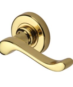 Heritage Brass Bedford Polished Brass Door Handles On Round Rose (sold in pairs)