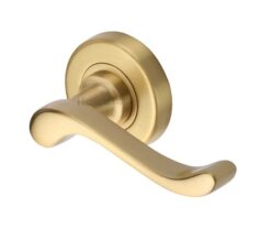 Heritage Brass Bedford Satin Brass Door Handles On Round Rose  (sold in pairs)