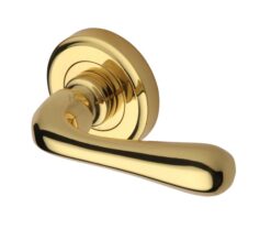 Heritage Brass Charlbury Polished Brass Door Handles On Round Rose   (sold in pairs)