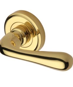 Heritage Brass Charlbury Polished Brass Door Handles On Round Rose (sold in pairs)