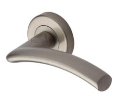 Heritage Brass Centaur Satin Nickel Door Handles On Round Rose  (sold in pairs)