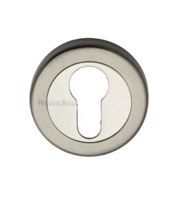 Heritage Brass Euro Profile Key Escutcheon, Mercury Finish Satin Nickel With Polished Nickel