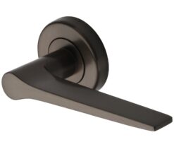 Heritage Brass Gio Matt Bronze Door Handles On Round Rose  (sold in pairs)