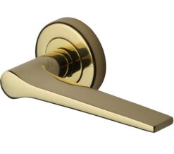 Heritage Brass Gio Polished Brass Door Handles On Round Rose  (sold in pairs)