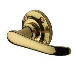 Heritage Brass Windsor Door Handles On Round Rose, Polished Brass  (sold in pairs)