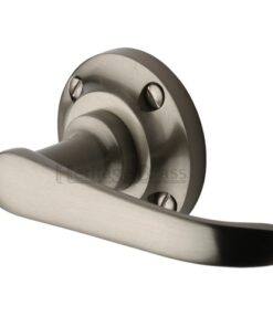Heritage Brass Windsor Door Handles On Round Rose, Satin Nickel (sold in pairs)