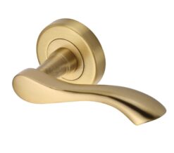 Heritage Brass Algarve Satin Brass Door Handles On Round Rose   (sold in pairs)