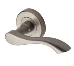 Heritage Brass Algarve Satin Nickel Door Handles On Round Rose   (sold in pairs)