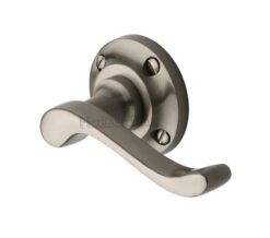 Heritage Brass Bedford Satin Nickel Door Handles On Round Rose (sold in pairs)
