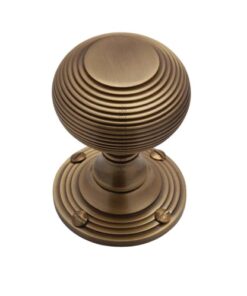 Heritage Brass Reeded Mortice Door Knobs, Antique Brass (sold in pairs)
