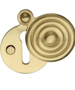 Heritage Brass Standard Round Reeded Covered Key Escutcheon, Satin Brass