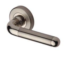 Heritage Brass Vienna Mercury Finish Door Handles, Satin Nickel With Polished Nickel Edge On Round Rose  (sold in pairs)