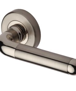 Heritage Brass Vienna Mercury Finish Door Handles, Satin Nickel With Polished Nickel Edge On Round Rose  (sold in pairs)