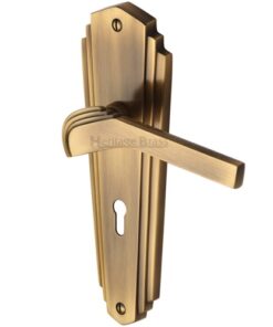 Heritage Brass Waldorf Art Deco Style Door Handles, Antique Brass  (sold in pairs)