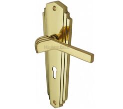 Heritage Brass Waldorf Art Deco Style Door Handles, Polished Brass  (sold in pairs)