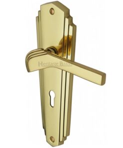 Heritage Brass Waldorf Art Deco Style Door Handles, Polished Brass  (sold in pairs)