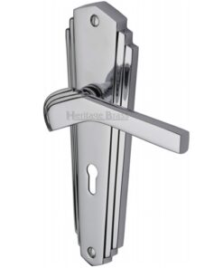 Heritage Brass Waldorf Art Deco Style Door Handles, Polished Chrome (sold in pairs)