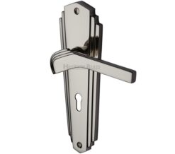 Heritage Brass Waldorf Art Deco Style Door Handles, Polished Nickel (sold in pairs)