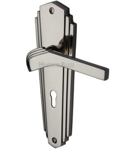 Heritage Brass Waldorf Art Deco Style Door Handles, Polished Nickel (sold in pairs)