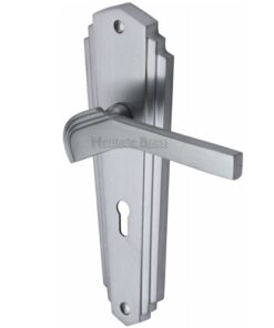 Heritage Brass Waldorf Art Deco Style Door Handles, Satin Chrome  (sold in pairs)