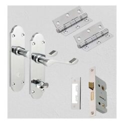 Luxury Lever Door Handles Back Plate-Lever Bathroom Door Pack,Door Bathroom Handle,Lock &Ball Bearing Hinges in PB, SCP Finish & Complete Set