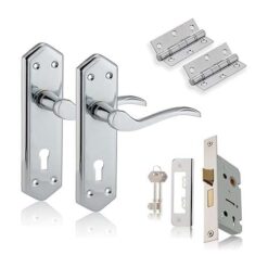 Luxury Lever Door Handles Back Plate-Lever Lock Door Pack,Door Lock Handle,SashLock &Ball Bearing Hinges in PC, PB, SCP Finish & Complete Set