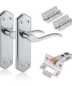 EuroartLuxury Lever Door Handles Back Plate-Lever Latch Door Pack, Door Latch Handle, Ball Bearing Hinges, Tubular Latch in SCP Finish & Complete Set