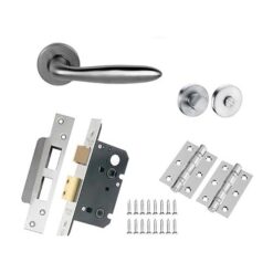 Lever on Round Rose Door Handle in Solid Satin Stainless Steel Finish & Dimensions 130mm x 55mm | Sleek and Durable Hardware