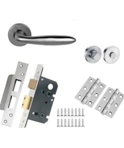 Lever on Round Rose Door Handle in Solid Satin Stainless Steel Finish & Dimensions 130mm x 55mm | Sleek and Durable Hardware