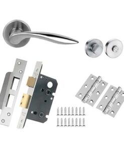 Lever on Round Rose Solid in Satin Stainless Steel Finish & Lever - 130 x 55 -Rose 52 x 8 mm Door Handle (Pack) Durable and Stylish Hardware & Ideal for Residential and Commercial