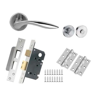 Lever on Round Rose Solid in Satin Stainless Steel Finish & Lever - 130 x 55 -Rose 52 x 8 mm Door Handle (Pack) Durable and Stylish Hardware & Ideal for Residential and Commercial