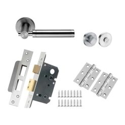 Lever on Round Rose in Satin Stainless Steel Polished Stainless Steel Finish - Lever 134 x 64-Rose 52 x 8 mm Door Handle (Pack) | Stylish and Functional Hardware