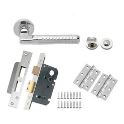 Lever on Round Rose Solid Range in Satin Stainless Steel Polished Stainless Steel Finish - Lever 139 x 65 -Rose 52 x 8 mm Door Handle (Pack) / Ideal for Modern Home and Office