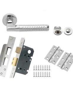 Lever on Round Rose Solid Range in Satin Stainless Steel Polished Stainless Steel Finish - Lever 139 x 65 -Rose 52 x 8 mm Door Handle (Pack) / Ideal for Modern Home and Office